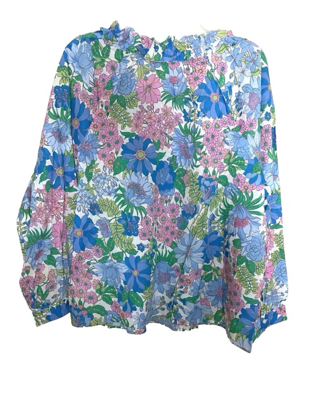 J. Crew Tie Front Ruffle Blouse Top Women's Large Fairy Floral AW851 Lightweight - Picture 4 of 13